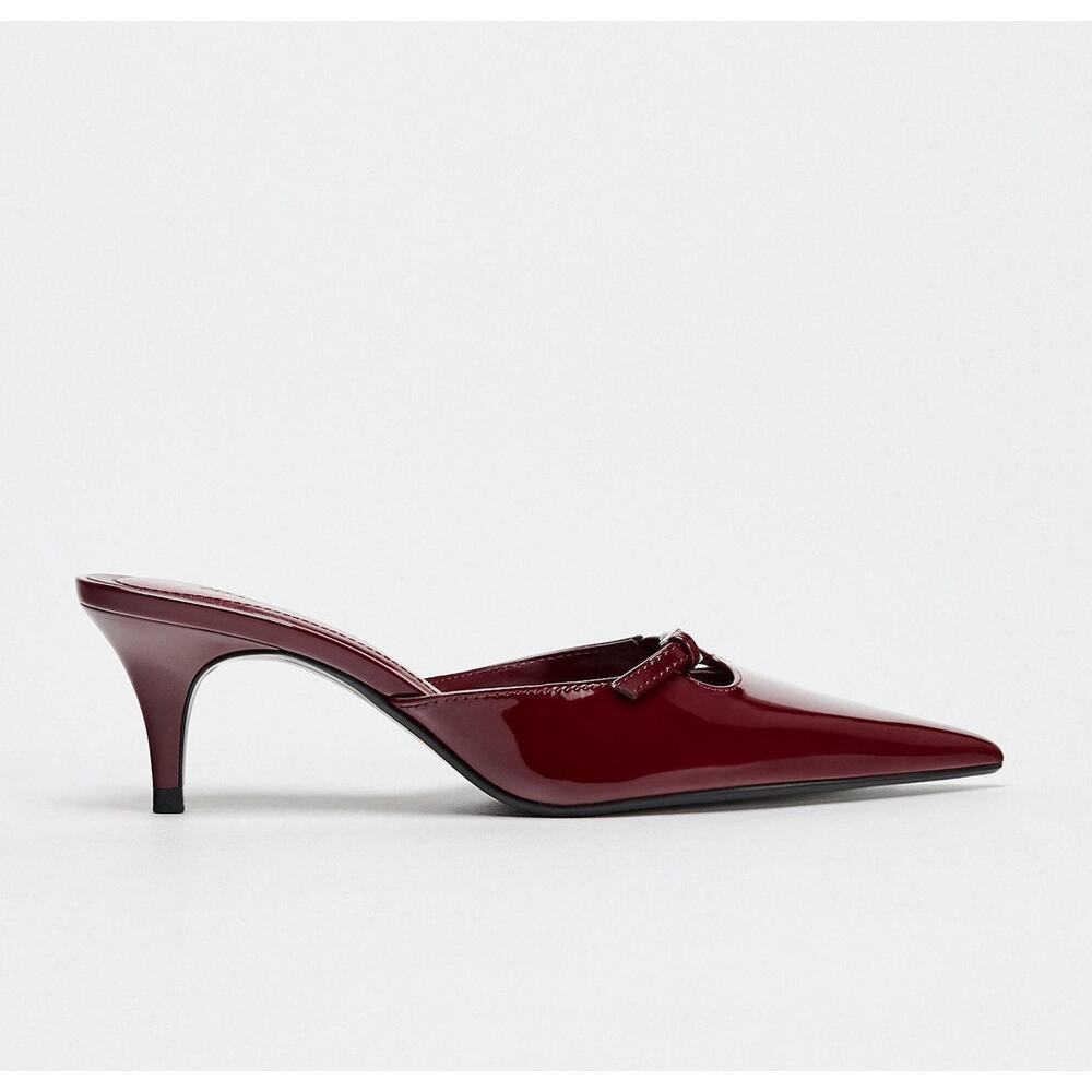 ZARA Burgundy Patent Pointed Toe Slip-On Heeled Mules NWT – Size 6.5 & 8 - Picture 16 of 16